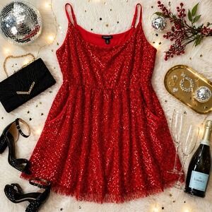 Torrid Red Mini All Over Sequin Skater Dress Size 3X Party Club Special Event